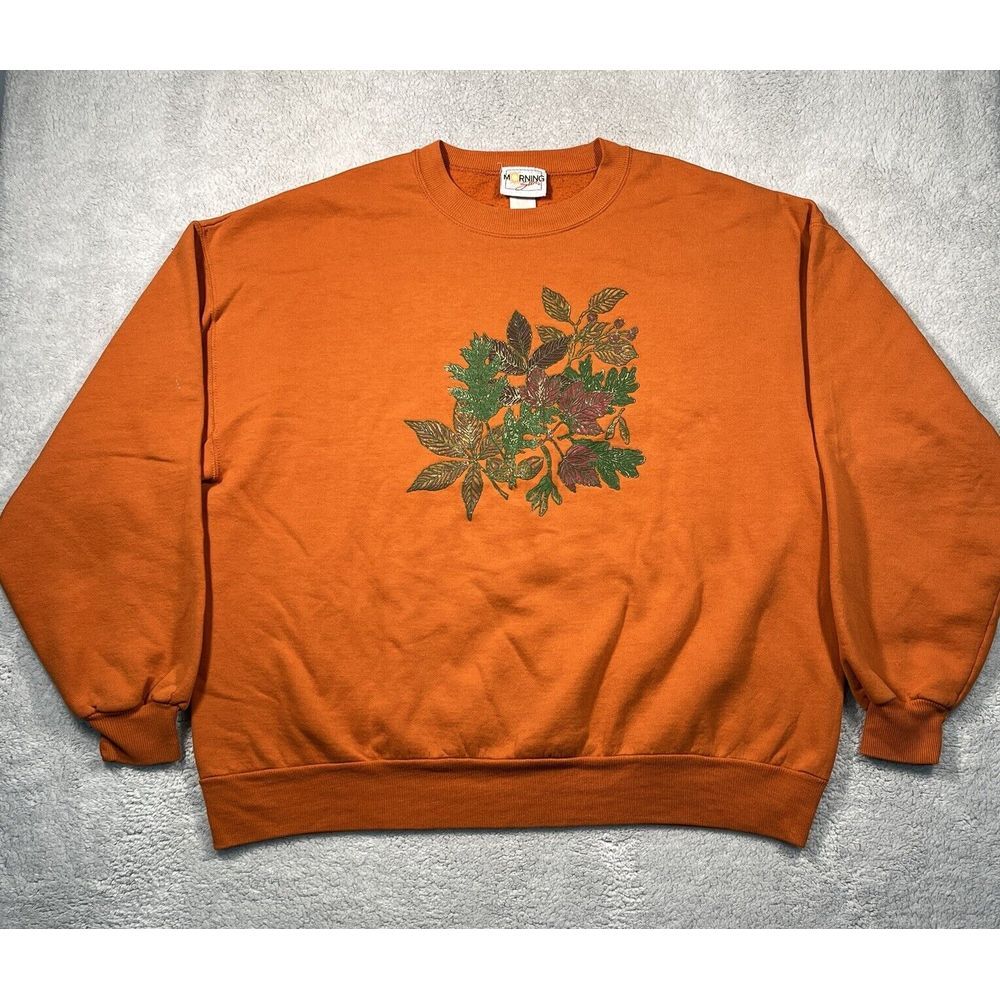 Morning Sun Sweatshirt Unisex XL Orange Fall Leaves Graphic Vintage 90s Crewneck